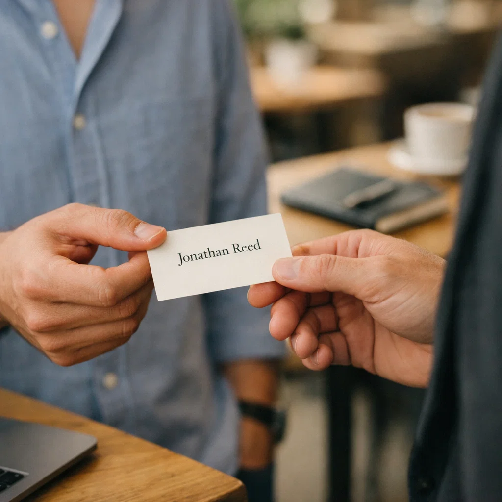 real life minimalist business card exchange